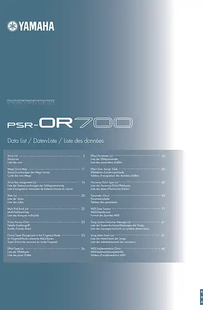 yamaha雅马哈PSR-OR700 Data List